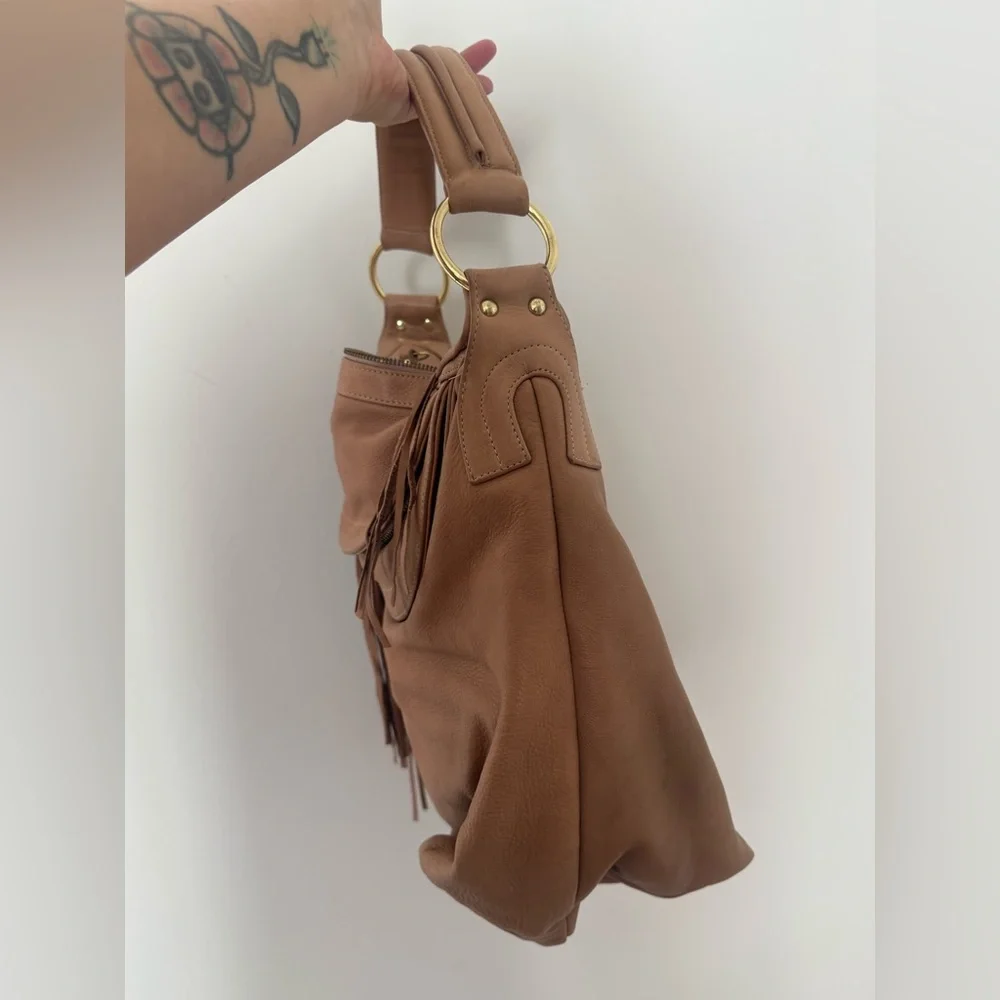 BULGA Large Tassel Soft Pebbled Leather Multi Compartment Hobo Bag